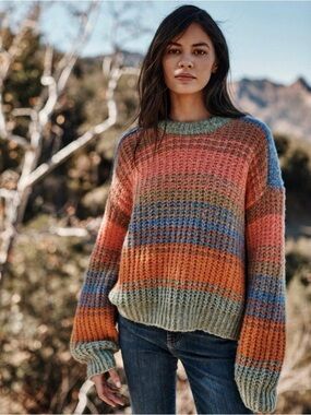 Velvet by Graham & Spencer Multicolor Striped Crewneck Sweater
